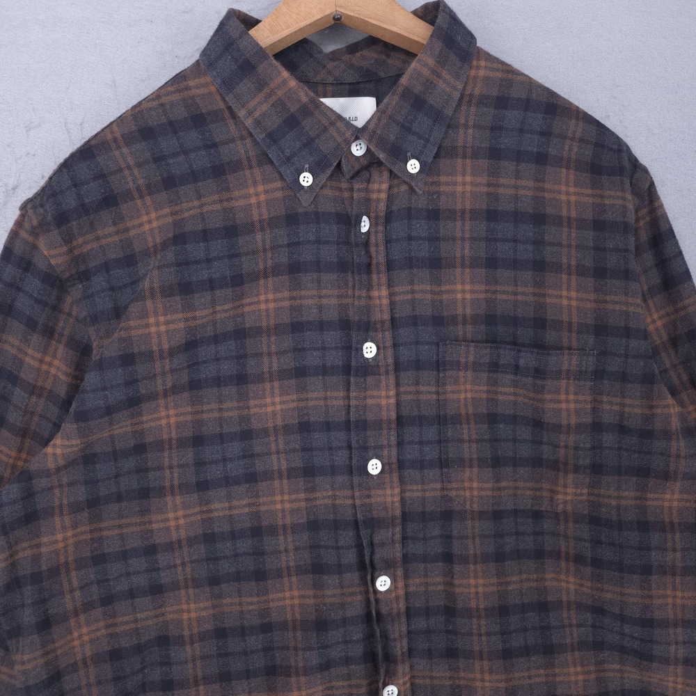 Billy Reid Shirt Mens Medium Brown Plaid Long Sleeve Flannel Button Up Casual